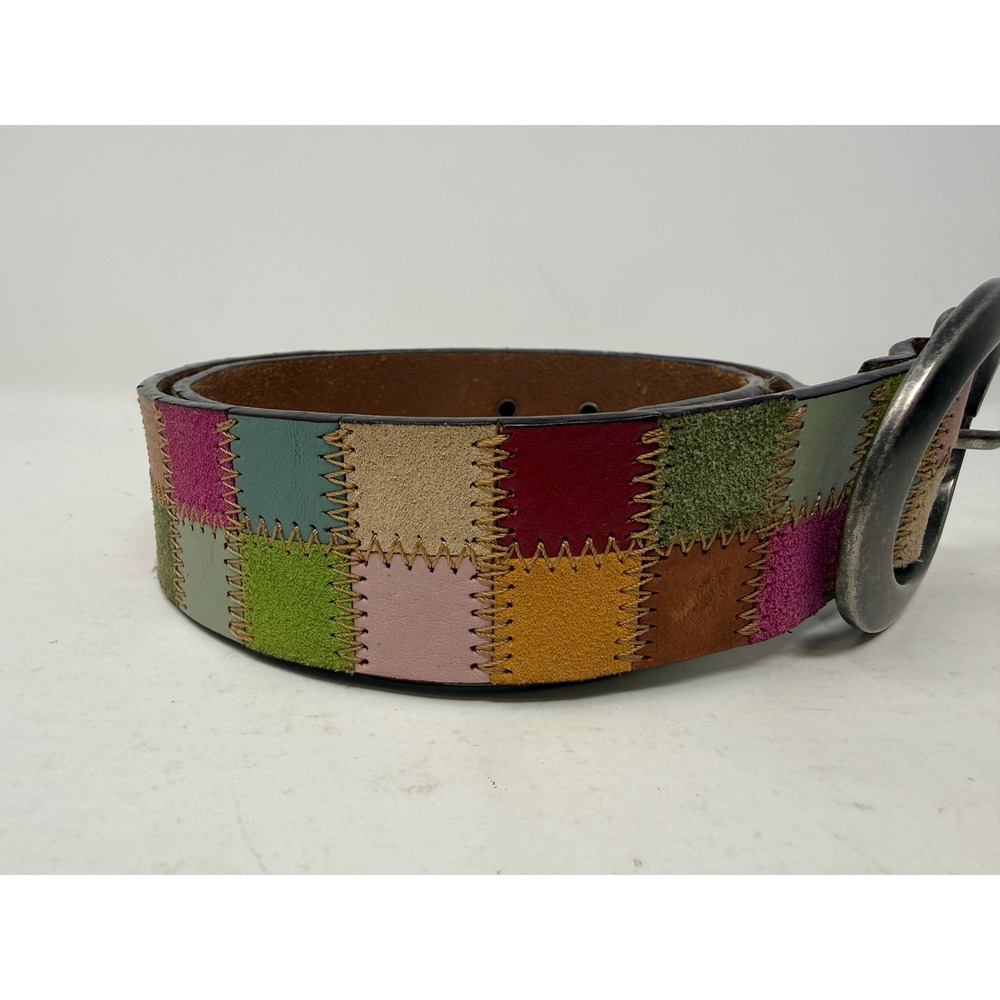 Fossil Multi Color Patchwork Leather Belt Small Boho Suede Zig Zag Stitch BT2846 - Picture 5 of 7